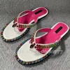 Top-Quality Fashion Brand LOGO Leather Flip Flops with Colorful Diamonds Slippers Sandals for Summer