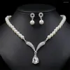 Necklace Earrings Set Charm White Pearl Crystal Gem Drop Dangle Earring Wedding Jewelry Woman's Elegant Bridal Banquet Gift Accessories