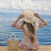 넓은 브림 모자 아름다운 여자 Sunhat Manued Brawed Lady Straw Hat Flat Top Sunshade Summer Beach