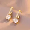 Boucles d'oreilles 14k Plaqué Or Bijoux De Mode Zircon Pour Femme Style Coréen Cristal Peint À L'huile Géométrique Carré Boucle D'oreille