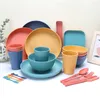 Ensembles de vaisselle paille de blé motif Vertical ensemble de vaisselle ménage créatif bol tasse vaisselle plate cadeau Portable