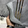 Sapatos femininos designe salto alto dedo do pé oco único sapatos de vestido brilho diamante seda sapatos de festa de casamento strass banquete sexy e versátil com caixa