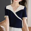 Blouses pour femmes Shintimes Blusa Feminina chemise femmes à manches courtes 2023 été élégant ample col en V en mousseline de soie hauts bureau dames vêtements