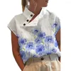 Women's Blouses Retro Tops Diagonal Buttons Soft Dressing Up Loose Fit Floral Print T-shirt Pullover Female Clothing