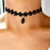 Pendant Necklaces Vintage Fashion Black Lace Heart-Shape Artificial Pearl Necklace Female Women Sexy Simple Choker Ladies Party Jewelry