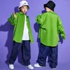 Vestuário de palco meninos meninas jaqueta verde conjunto hip hop crianças roupas esportivas dança jeans jazz fantasia roupas roupas