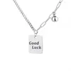 Chains 373FL ZFSILVER Fashion Trendy Silver 925 Retro Geometry Letter Good Luck Rectangle Ball Necklace Women Charm Jewelry Accessories