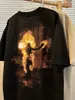 Tasarımcı T-shirt Fyzw Saf Pamuk 280g Ağır Hizmet Flame Gölge Kısa Kollu Tişört Erkekler ve Kadınlar İçin Yaz Hong Kong Retro Baskı Yarım Kol Üst Fabrika Satışları