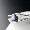 Cluster Rings 925 Pure Silver Natural Black Pearl Anello ridimensionabile per le donne Minimalista Geometric Trendy Chic Fine Jewelry Gift