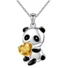 Hanger Kettingen Echt 925 Sterling Zilveren Sieraden Mooie Panda Ketting Kleurrijke Hart Zirconia Voor Vrouwen