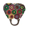 Sacs de soirée bohème tricoté sac à main manche en bois Vintage Boho Crochet fait main sac à main femmes 2023 fourre-tout sac à main