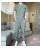 Survêtements pour hommes Summer Ice Silk Casual Set T-shirt à manches courtes pour hommes avec un pantalon long à la mode et beau sport Fashion Brand Wear