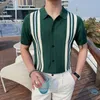 Polos masculins plus taille 4xl-m été hommes à manches courtes en tricot en tricot à manches courtes à manches courtes 2023 Fashion Single Breasted Design Casual Striped Tee-Shirt