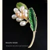 Brooches Fresh Water Pearl Jasmine Flower Brooch Inlay Enamel Pin Lapel Collar Corsage Plants Party Casual Jewelry Gift