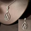 Necklace Earrings Set Fashion Sparkly CZ Bride For Women White Gold Color Leaf Earring Bridal Jewelry Bijoux Femme N-1891