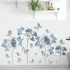 Stickers muraux Grand Blanc Bleu Fleur Lotus Papillon Amovible 3D Art Stickers Décor À La Maison Murale pour Salon Chambre 230603