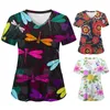 Women's Blouses Uniforme Enfermera Womens Short Sleeve Bouse V Neck Floral Printed Top Nursed Working Shirts Blouse With Pockets Summer