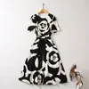 509 XXL 2023 Primavera Flora Print Dress Girocollo Manica corta Abito nero Panelld DRess Luxury Fashion Prom Abbigliamento donna SH