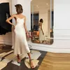 Sıradan Elbiseler 2023 Kadın Saten Kumaş V Boyun Seksi Elbise Satı Düz ​​Pijama Partisi Zarif Kadın Yaz Spagetti Kayışı