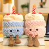 Pluche Poppen 28 cm Gelukkige Verjaardag Taart Pop Gevuld Voedsel Kussen met Been Lachend Gezicht Plushie Peluche Party Decor kids Gift 230603