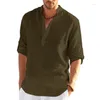 Camicie casual da uomo Camicia a maniche lunghe in cotone e lino da uomo 2023 Primavera Smart Tinta unita Tee Bello colletto alla coreana Abbigliamento uomo Top