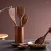 Ensembles de vaisselle Ensemble d'ustensiles de cuisine Cuillère en bois Cuisson Poêle antiadhésive Outils Seau de rangement