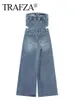 Kvinnors kostymer blazrar trafza våren denim kvinnor stropplös jumpsuit traf ärmlös vintage fast rygglös ihålig ut hög midja ankel längd kvinnlig 230603