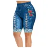 Shorts actifs grande taille femmes Yoga Short Leggings Cowboy imprimé jean taille haute Slim Fit sport pantalon Faux Denim
