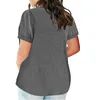 Dames Blouses Grote maten Womens Business Casual Tops Dames V-hals Mode Effen Kleur Korte mouw Zak Losse T-shirts 2023 Zomeroverhemd