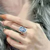 Cluster-Ringe 2023 Romantischer hellblauer Zirkonia-Ring Damenöffnung 925 Stempel Luxus Geometrische Paraiba Party Geburtstagsgeschenk