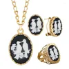 Necklace Earrings Set Oval Cute Doves Cameo Sets For Women Gold Color Resin Bird Earring Ring Fashion Jewelry