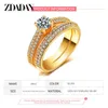 Solitaire Ring Zdadan 925 STERLING Gümüş Çift Zirkon Yüzükleri Kadınlar Moda Düğün Nişan Mücevher Hediye Z0603