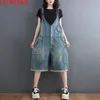 Jeans Short Casual Vintage Overalls for Women Spaghetti Strap Playsuits Female Sleeveless Wide Leg Denim Knee Length Playsuits Ladies