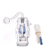 Unique Glass Oil Burner Bong Smoking Pipe 10mm Joint Dab Rig Bong Birdcage Perc Fourfold Skull Head Smoking Water Pipe with 10mm Male Glass Oil Burner Pipe and Hose