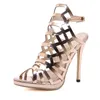 12cm للسيدات 2024 Fashion Sandals Pu مدببة Open Open Toe Rivet Decoration High Heel Party Shoe Sexy Zipper 34-40 5