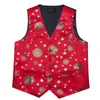 Vesten Kerst Rood Pak Mannen Vest Das Pocket Plein Manchetknopen Set Groene Sneeuwvlok Bal Print Vest Familie Party Mannen kleding