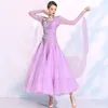 Stage Wear Robe de danse de salon violet à manches longues Strass Compétition Adulte Femmes Prom Valse Tango Danse Vêtements VDB6813
