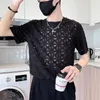 Men's T Shirts 2023 Summer Sexy Hollow Out T-shirt Men Short Sleeve Perforated Casual Round Neck Streetwear Tee Tops Clothing