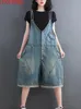 Jeans Short Casual Vintage Overalls for Women Spaghetti Strap Playsuits Female Sleeveless Wide Leg Denim Knee Length Playsuits Ladies