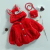 Vestes Pudcoco Petites Filles Enfants Manteau Oreilles Veste À Capuche À Manches Longues Avec Sac À Bandoulière Pour Automne Hiver Rouge/Beige/Rose 1-4 Ans