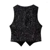 Kamizelki damskie Cos Lris Winter Women's Fashion All-Match V-Neck Black Belved Velvet Slim Vest 4387/322