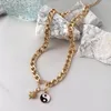 Chaînes Flatfoosie Vintage soleil métal lien chaîne pendentif collier pour femmes mode Yin Yang breloques Punk Hip Hop bijoux cadeau