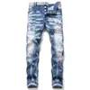 Uomo Più Distintivo Jeans Slim Fit Gamba Dritta Lavato Stilista Dipinto Biker Pantaloni Denim da Uomo Pantaloni Taglia Grande 122