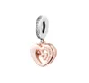 Passar Pandora Armband 925 Sterling Silver Two-Tone Radiant Heart Dangle Charm Pendel Pärlor för kvinnliga smycken DIY Gift 2023 Ny