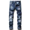 Uomo Più Distintivo Jeans Slim Fit Gamba Dritta Lavato Stilista Dipinto Biker Pantaloni Denim da Uomo Pantaloni Taglia Grande 122