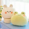 Plush Dolls Cute Cartoon Animals Pillow Girl Rabbit Frog Piggy Office Nap Back Cushion Warming Hands Toys Gift 230603