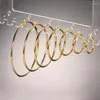 Hoop Earrings Thin Polished Round Circle Stainless Steel Big Gold Plating Or Women Girls 20/30/40/50/60/70mm