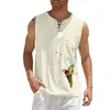 Men's Tank Tops Mens Summe Cotton Linen Sleeveless Shirt Loose Lace Up V-neck Shirts Male Streetwear Casual Tees Parrot Printed