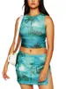 Skirts Women Ruffle 2 Piece Skirt Sets Y2k Off Shoulder Sheer Mesh Crop Top Bodycon Mini Short Suit