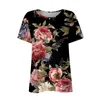 T-shirt da donna Bottoni da donna Scollo a V Moda stampa Manica corta T-shirt retrò Top Top casual Magliette oversize Roupas Para Mulheres